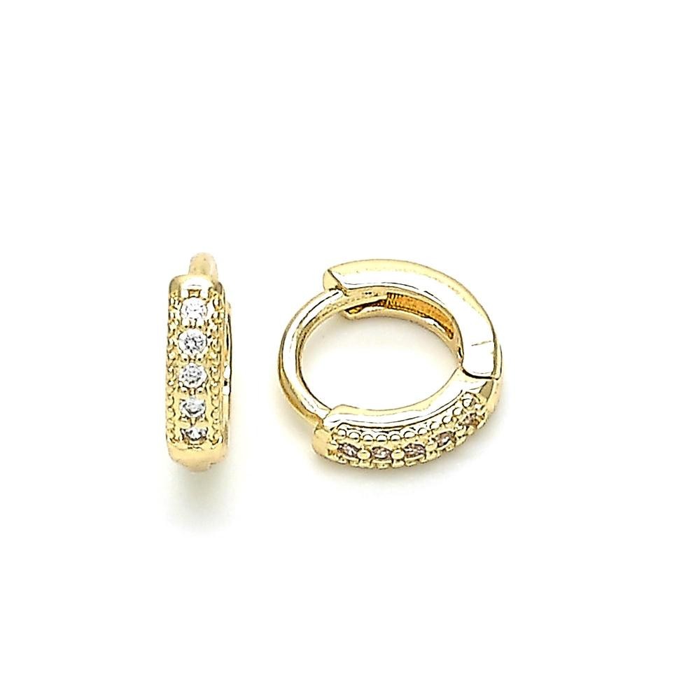 Gold Filled 10mm Huggie Hoop With Cubic Zirconia Golden Tone