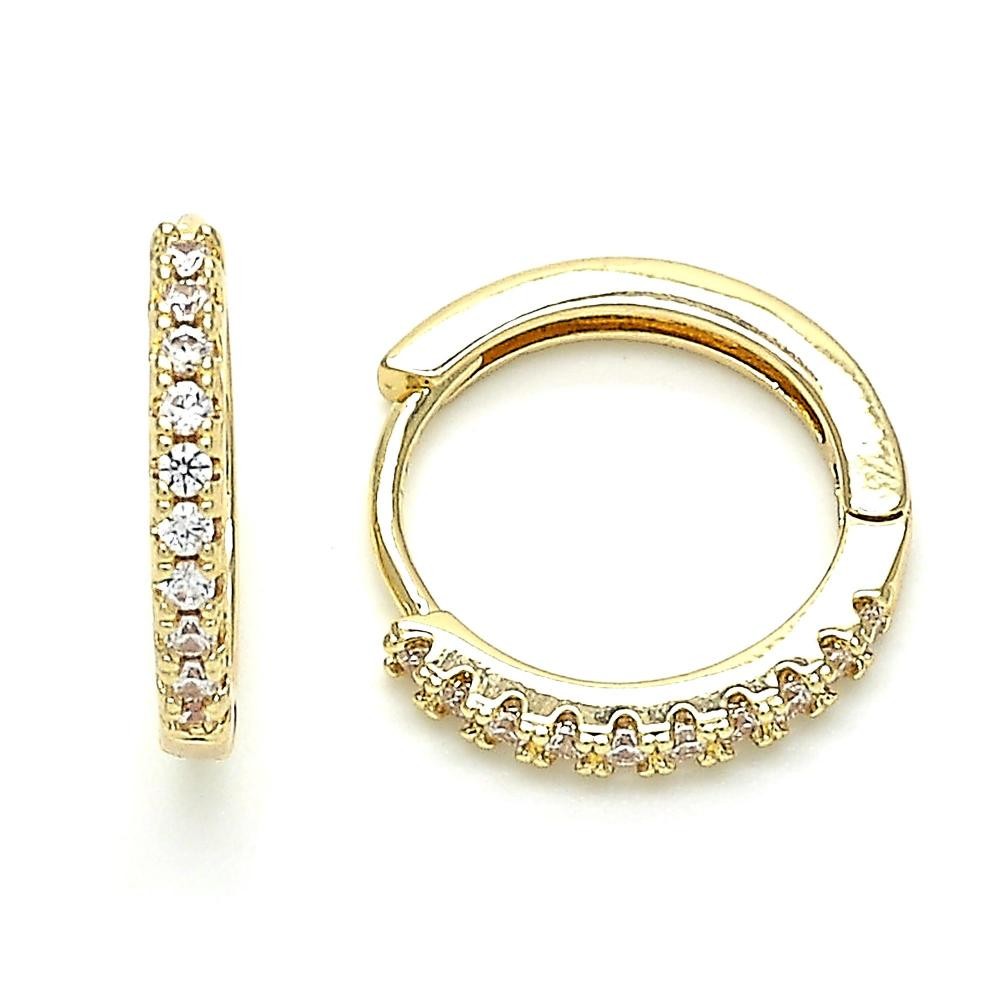 Gold Filled 15mm Huggie Hoop With Cubic Zirconia Golden Tone