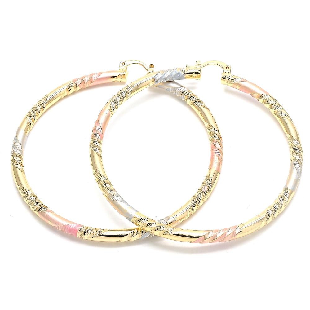 Gold Filled 70mm Medium Hoop Earrings Hollow Design Tri Tone
