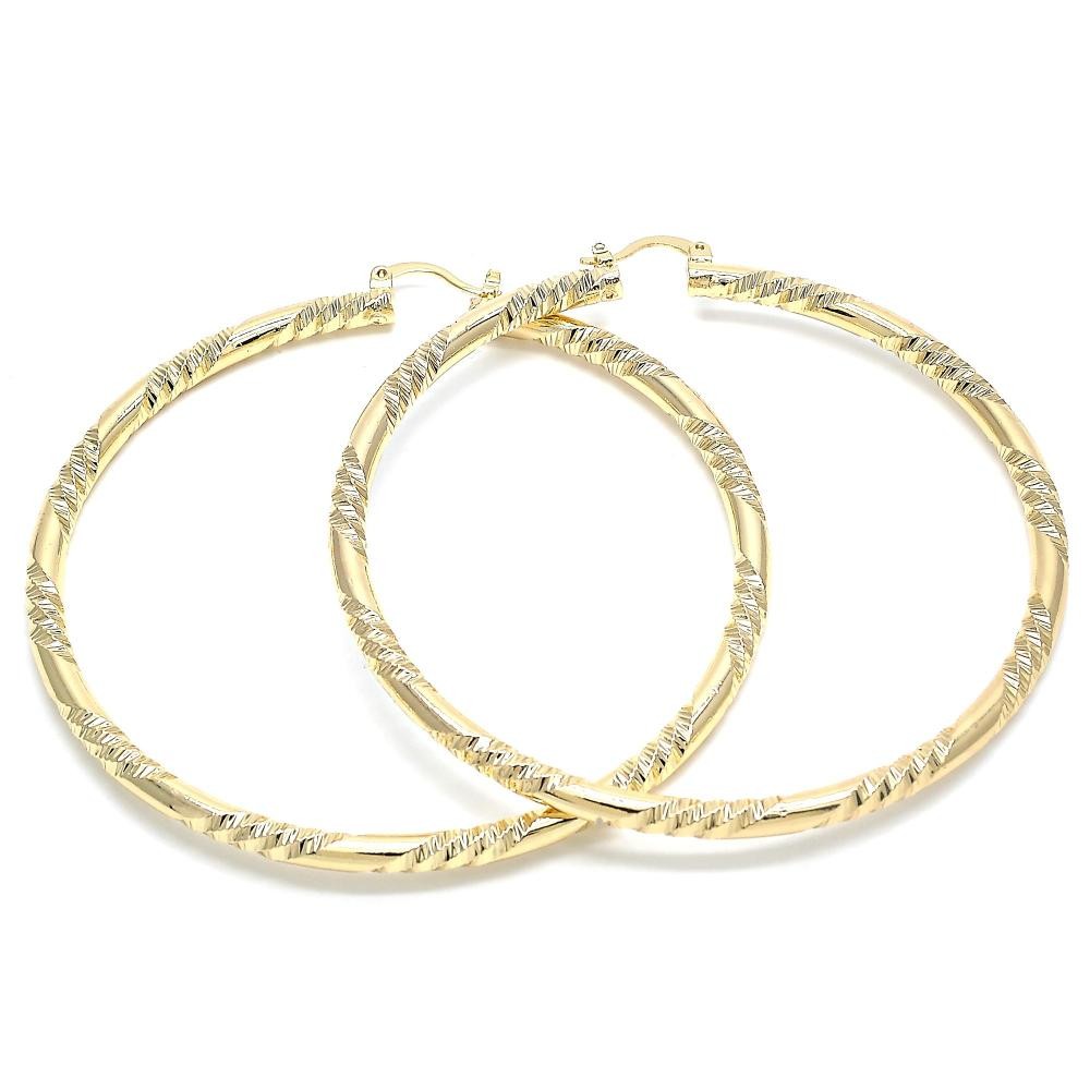 Gold Filled 2x80mm Extra Large Hoop Diamond Cutting Finish Golden Tone