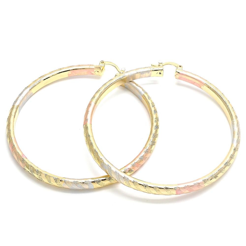 Gold Filled 70mm Extra Large Hoop Earrings Polished Finish Tri Tone