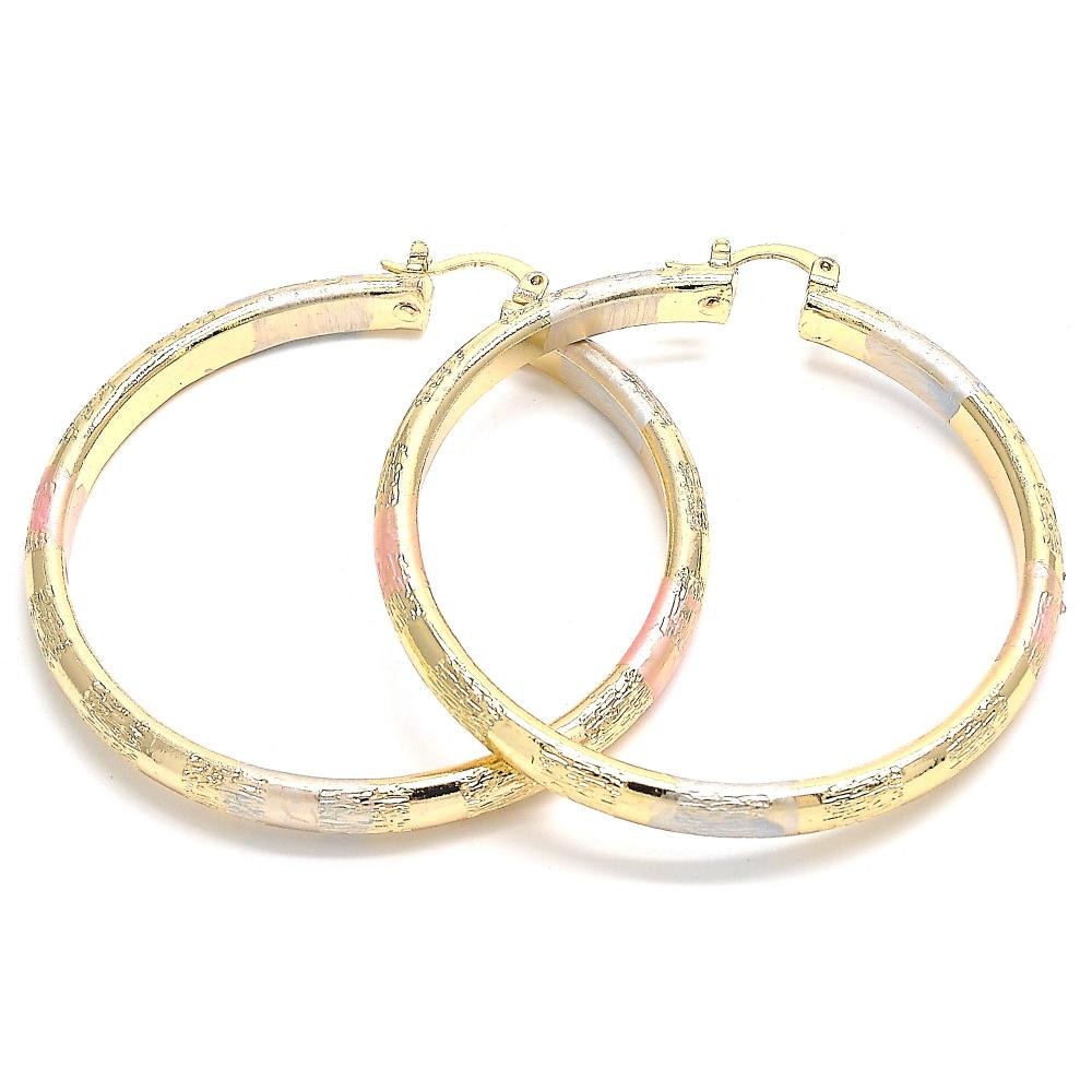 Gold Filled 60mm Large Hoop Earrings Polished Finish Tri Tone