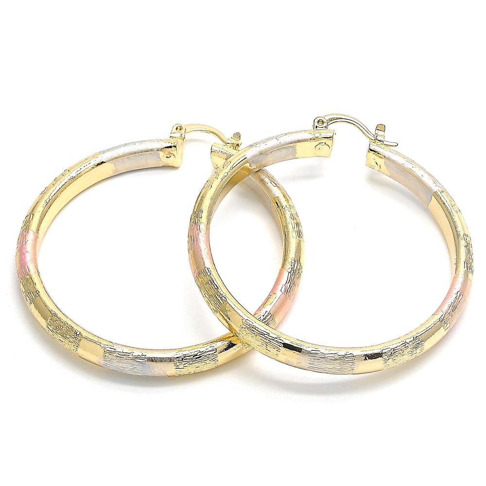 Gold Filled 50mm Large Hoop Earrings Polished Finish Tri Tone