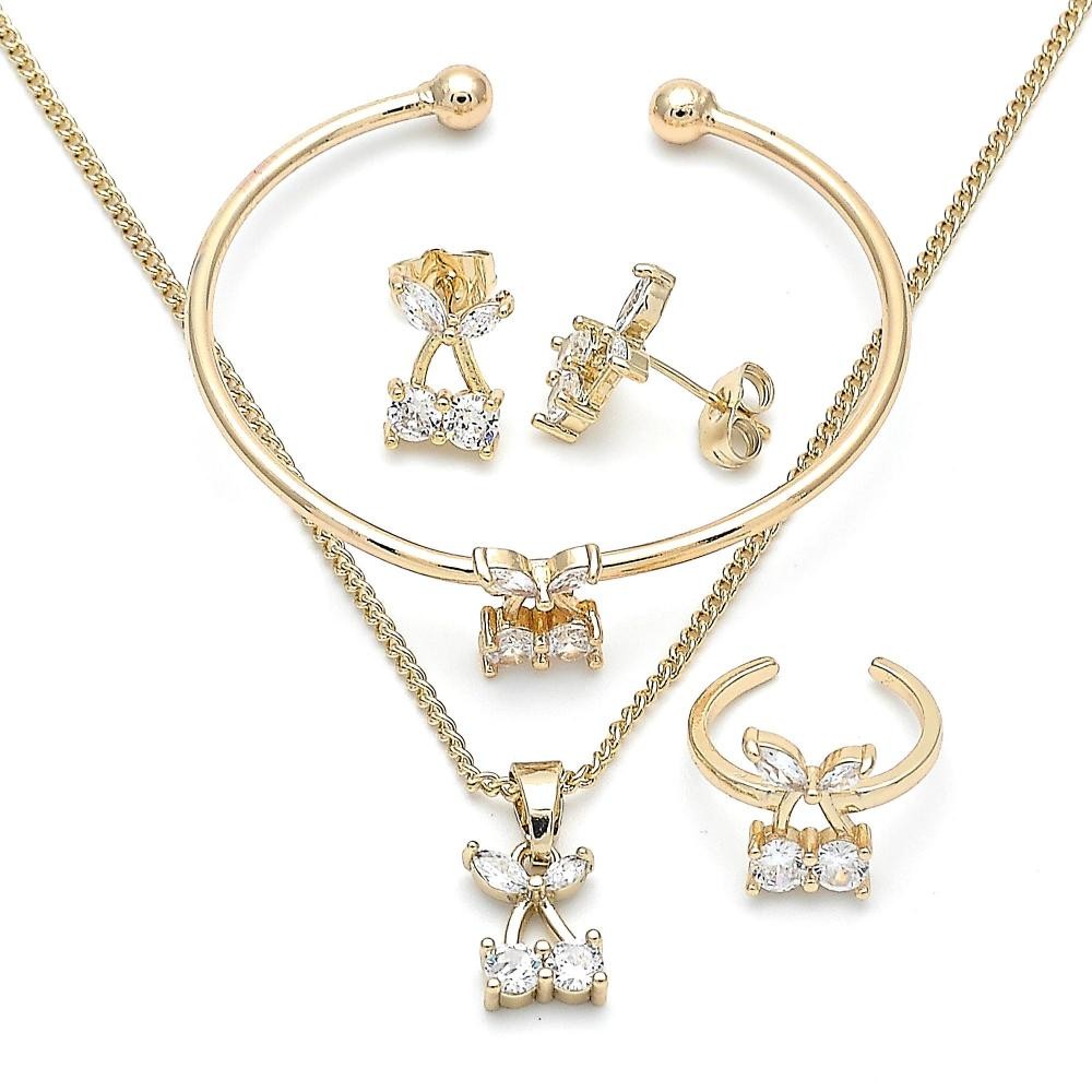 Gold Filled Earring and Pendant Children Set Cherry Design With White Cubic Zirconia Polished Finish Golden Tone