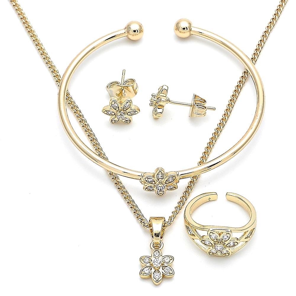 Gold Filled Earring and Pendant Children Set Flower Design With Cubic Zirconia Golden Tone