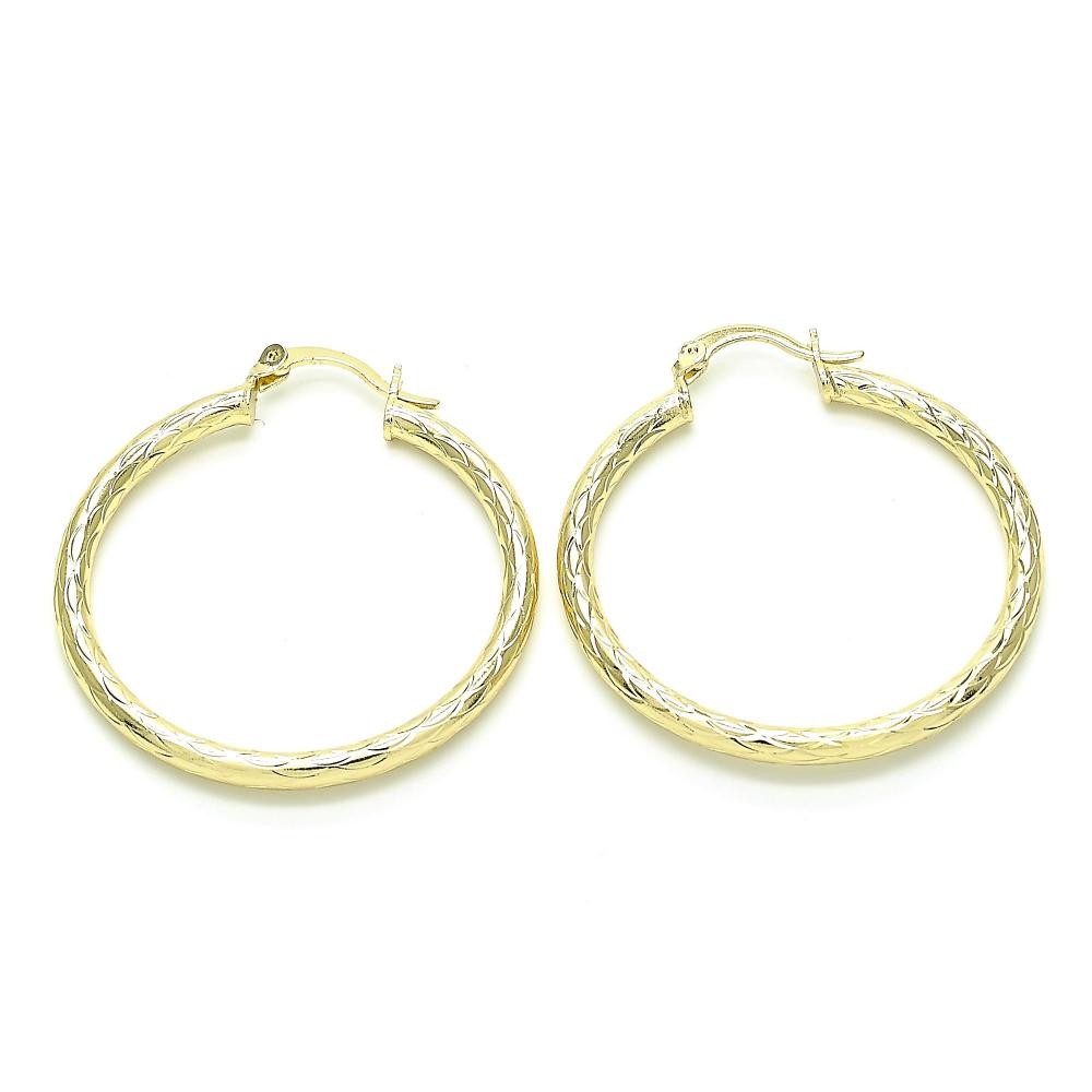 Gold Filled 40mm Medium Hoop Earrings Diamond Cutting Finish Golden Tone