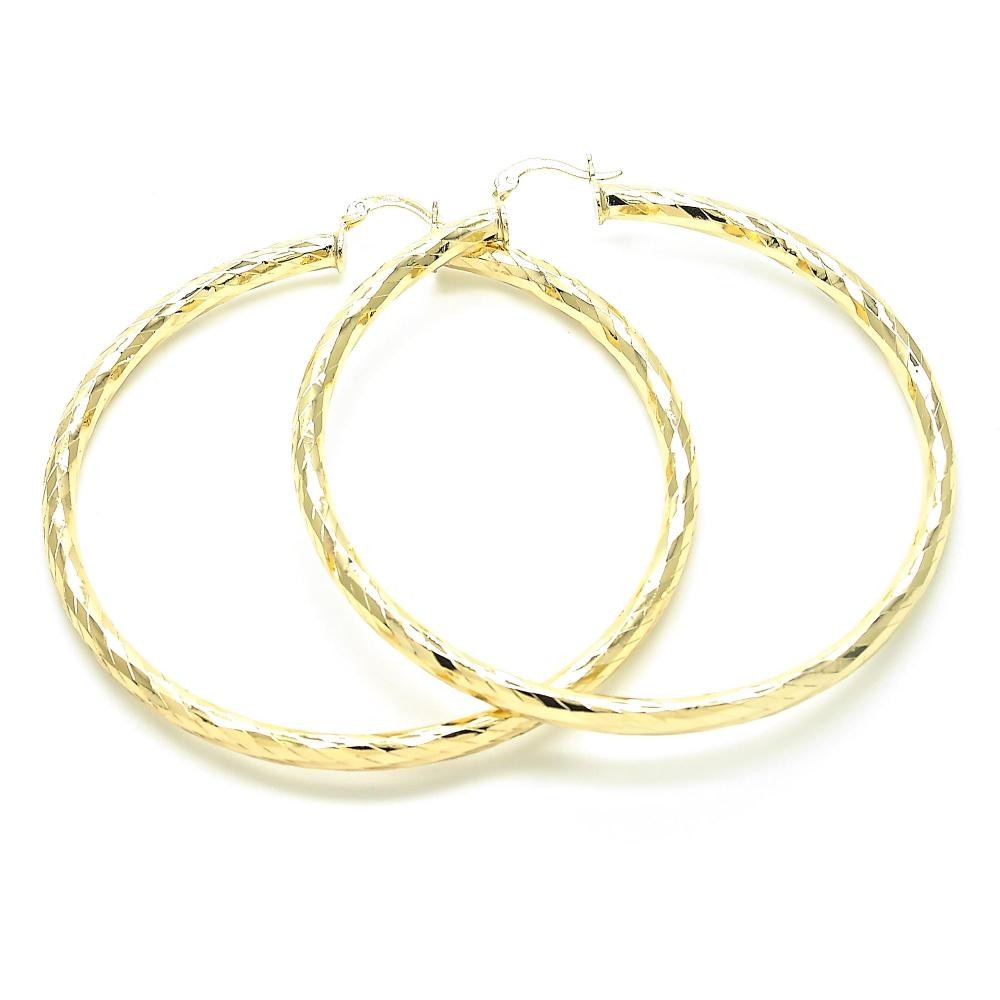 Gold Filled 70mm Extra Large Hoop Earrings Hollow Design Golden Tone