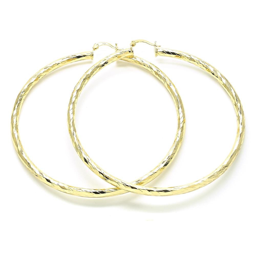 Gold Filled 2x80mm Extra Large Hoop Hollow Design Golden Tone