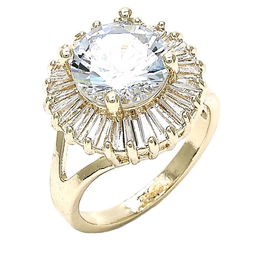 Gold Layered Multi Stone Ring With Cubic Zirconia Golden Tone