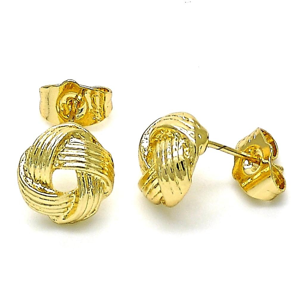 Gold Filled Stud Earrings Love Knot Design Polished Finish Golden Tone