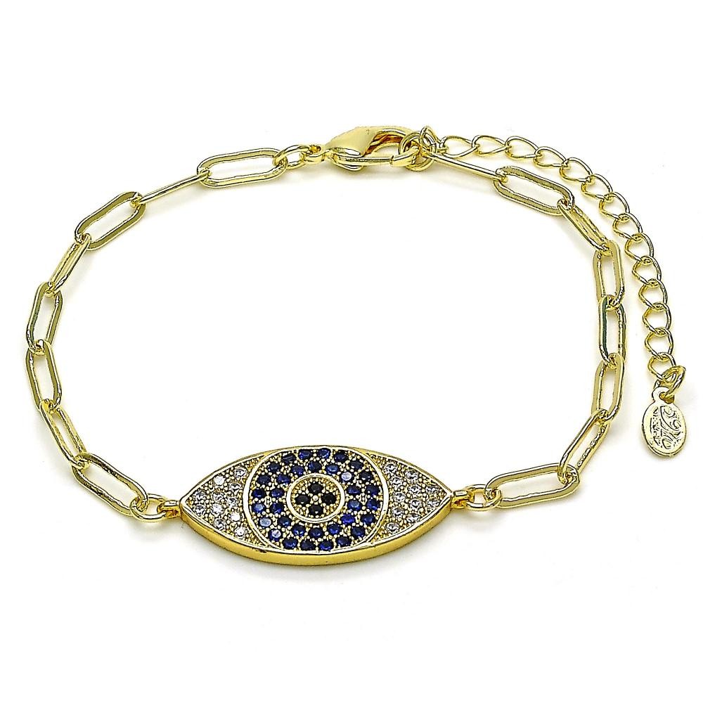 Gold Filled Fancy Bracelet and Paperclip With Multicolor Micro Pave Polished Finish Golden Tone