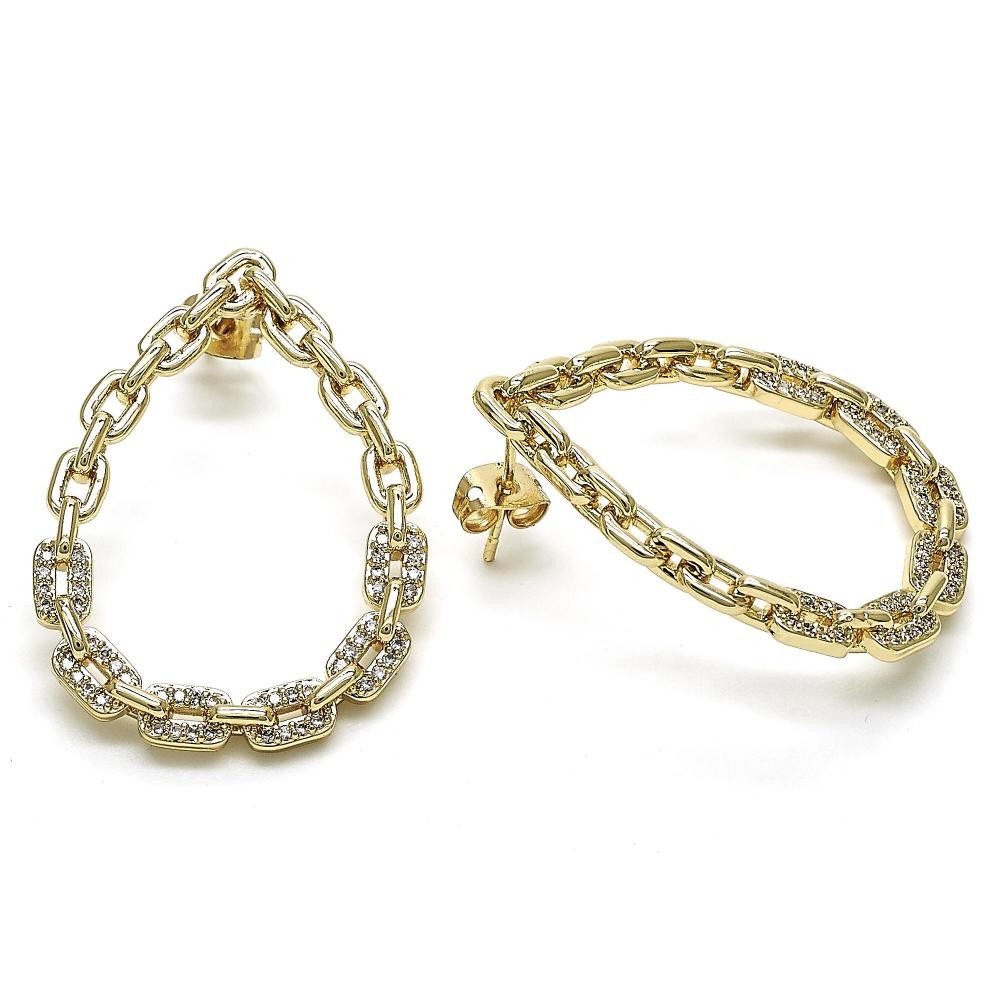 Gold Filled Paper Clip Design Oval Earrings With CZ Gold Finished