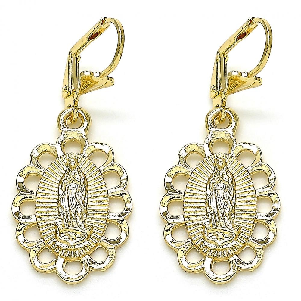 Gold Filled Dangle Earrings Guadalupe Design Golden Tone
