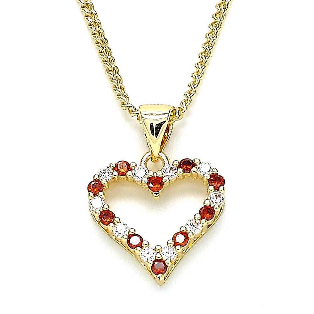 Gold Filled Pendant Necklace Heart Design Garnet Gold Tone