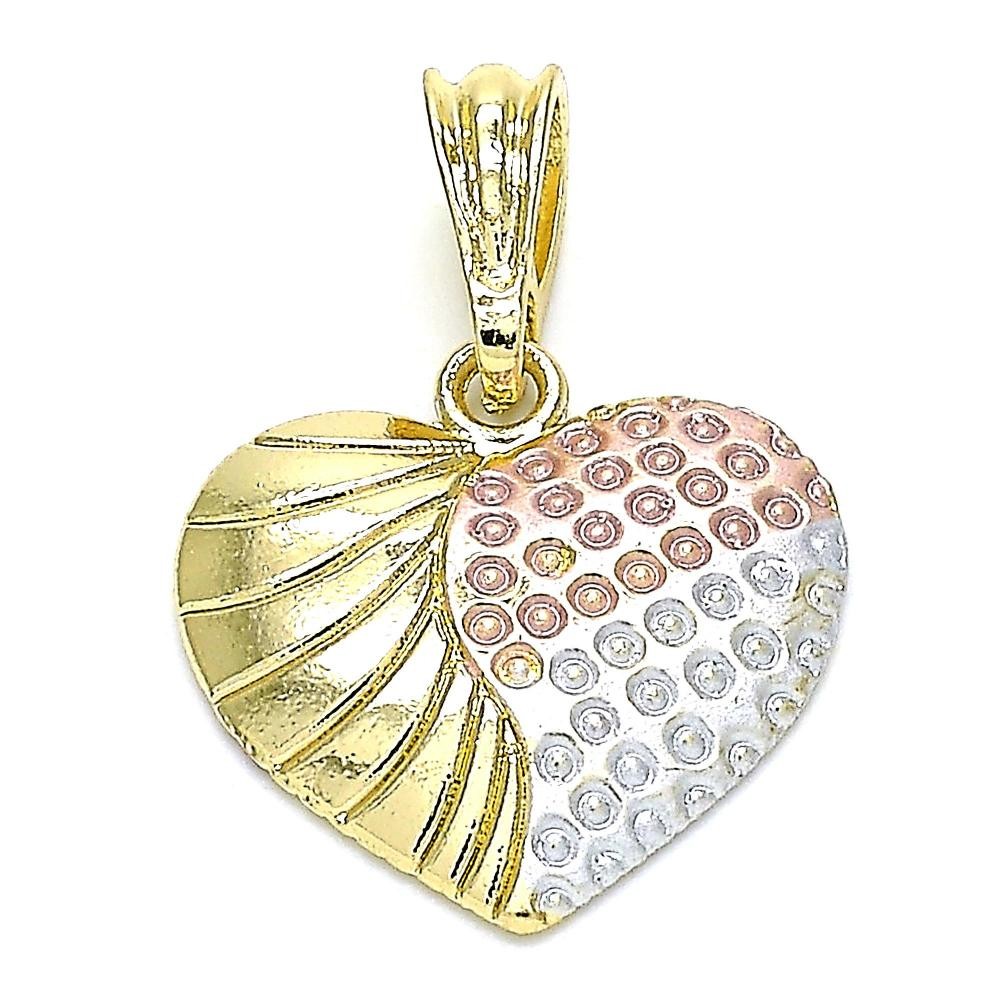Gold Filled Fancy Pendant Heart Design Polished Finish Tri Tone