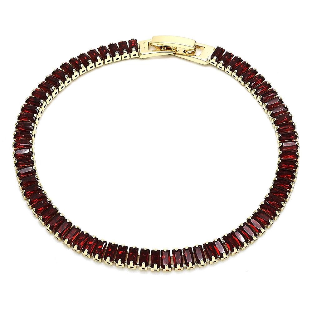 Gold Finish Tennis Bracelet with Garnet Cubic Zirconia Polished Golden Tone