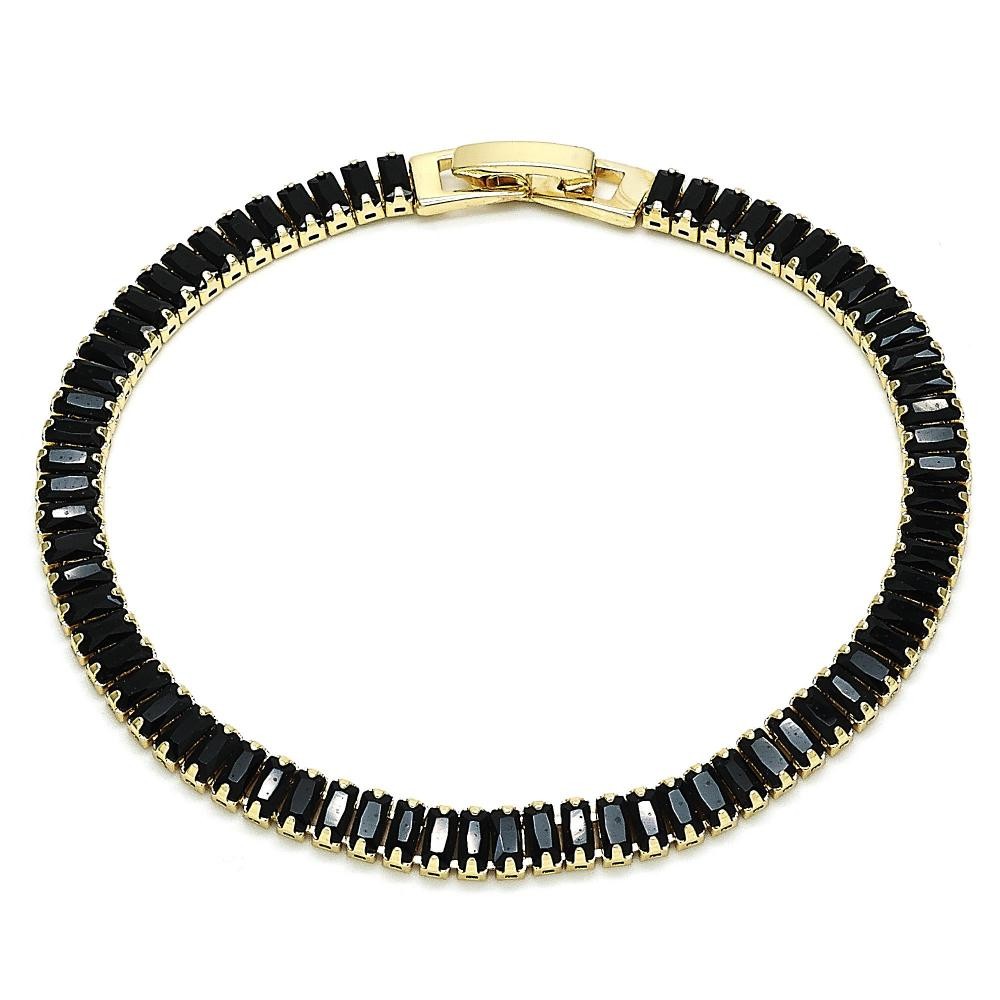 Gold Finish Tennis Bracelet with Black Cubic Zirconia Polished Golden Tone