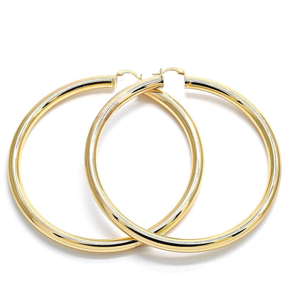 Gold Filled Extra Large Hoop 6X90mm Hollow Design Polished Finish Golden Tone