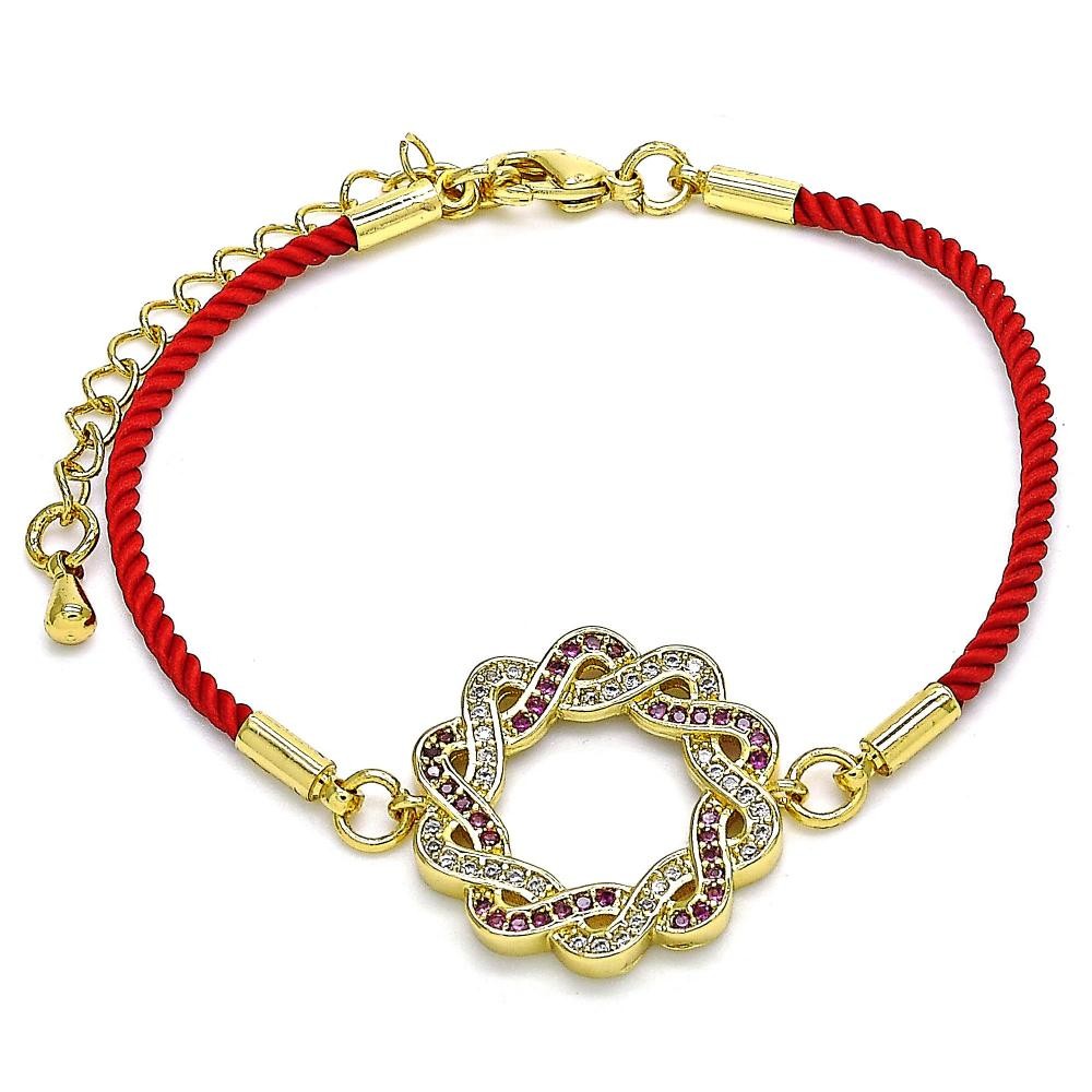 Gold Filled Fancy Bracelet With Ruby and White Micro Pave Polished Finish Golden Tone