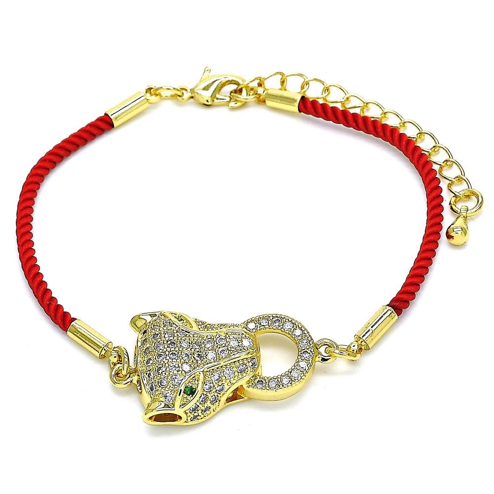 Gold Filled Panther Design Fancy Bracelet With White Micro Pave Polished Finish Golden Tone