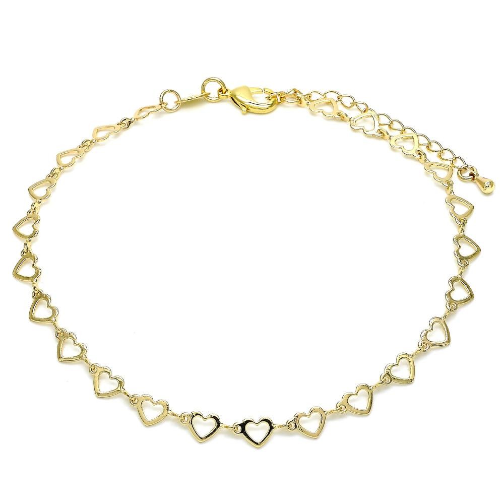 Gold Filled Fancy Anklet Heart Design Polished Finish Golden Tone