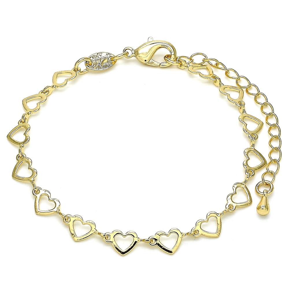 Gold Filled Fancy Bracelet Heart Design Polished Finish Golden Tone
