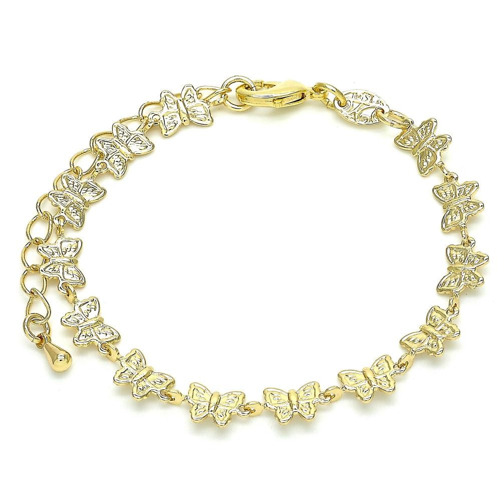 Gold Filled Fancy Bracelet Butterfly Design Polished Finish Golden Tone