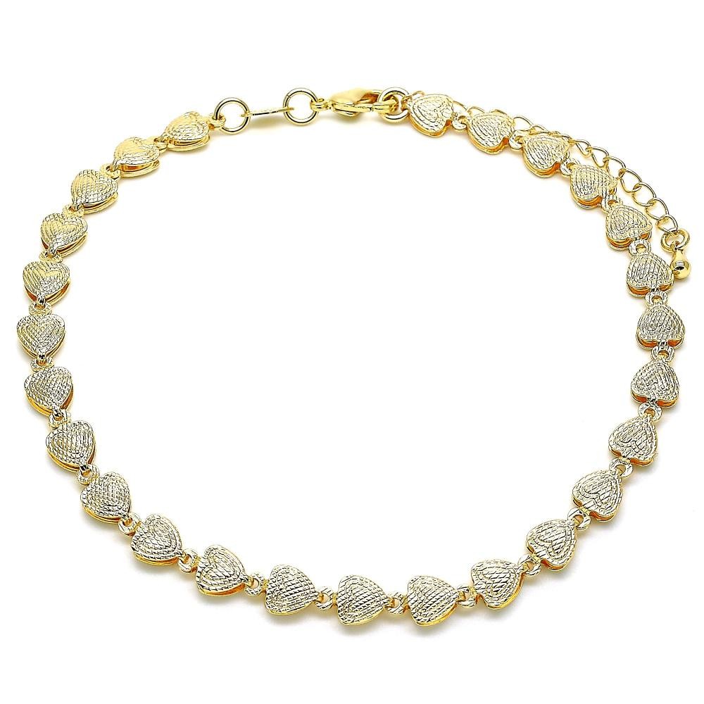 Gold Filled Fancy Anklet Heart Design Polished Finish Golden Tone