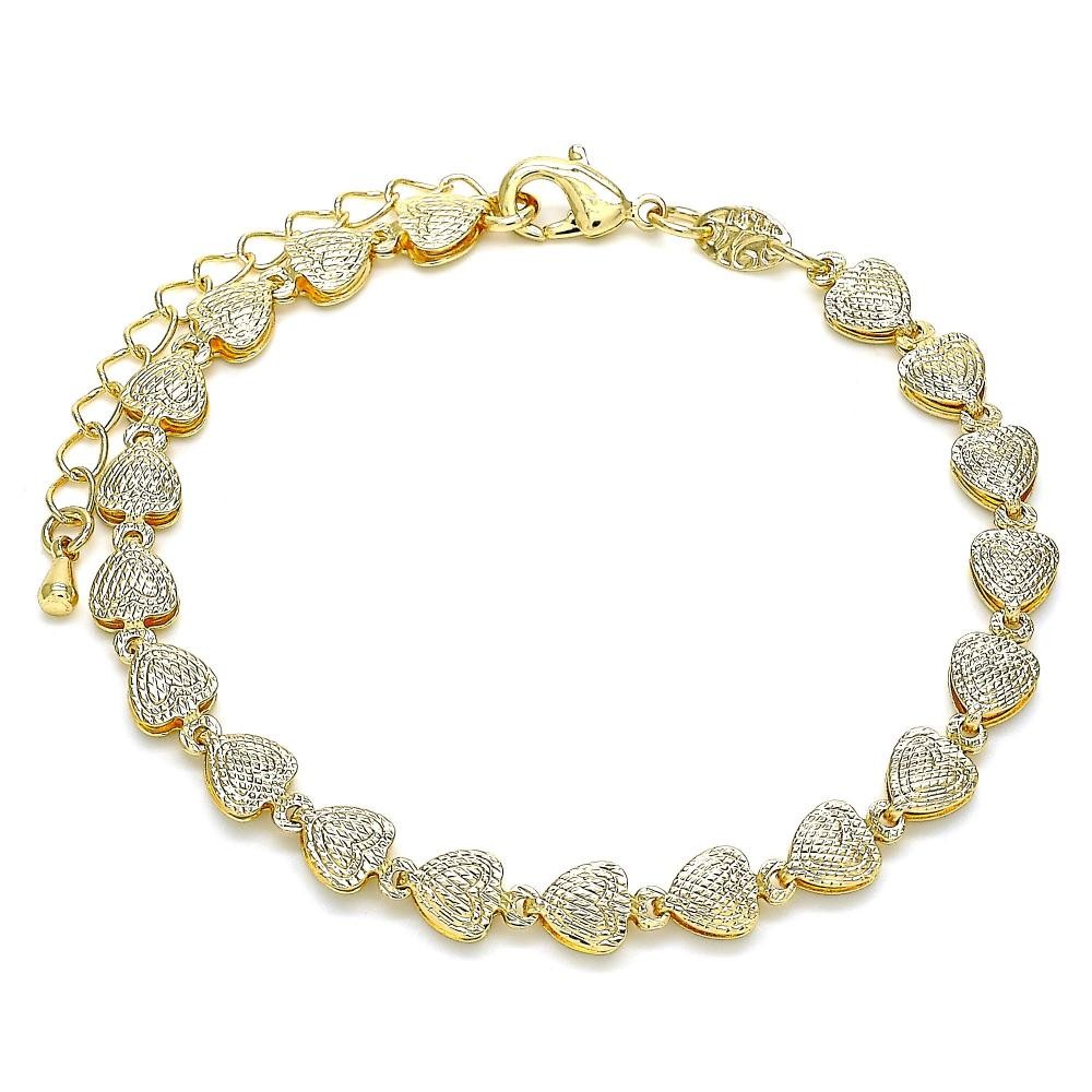 Gold Filled Fancy Bracelet Heart Design Polished Finish Golden Tone