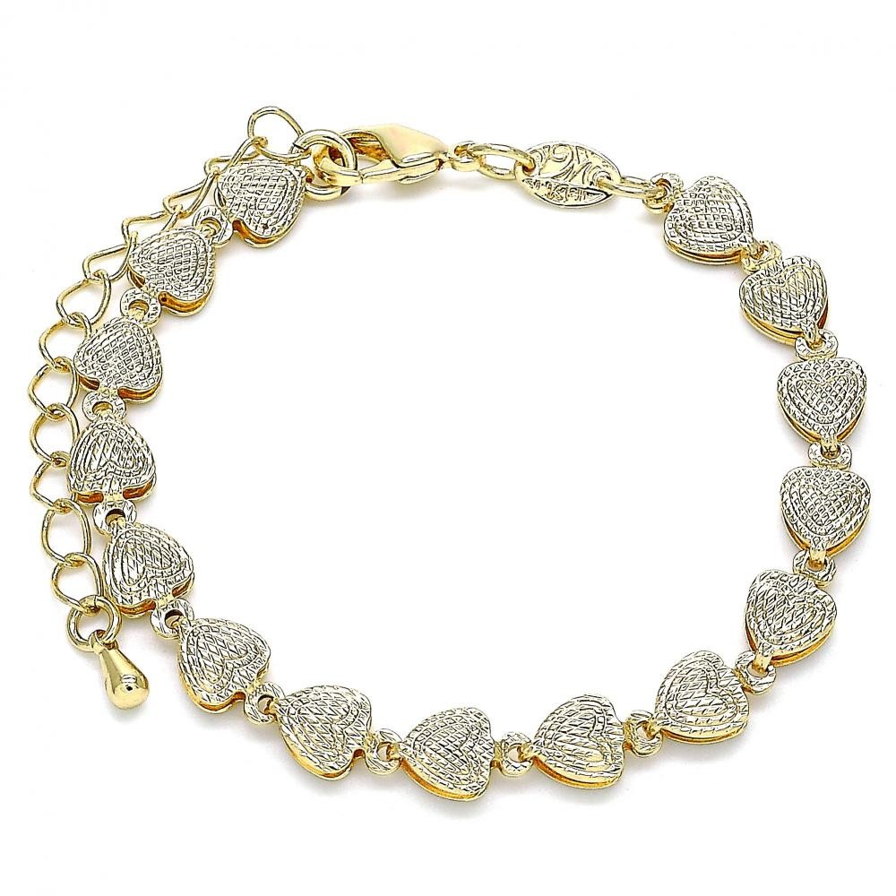 Gold Filled Fancy Bracelet Heart Design Polished Finish Golden Tone