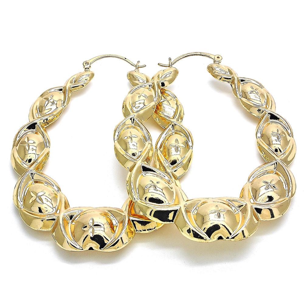 Gold Filled 55mm Large Hoop Earrings Hugs and Kisses and Hollow Design Diamond Cutting Finish Golden Tone