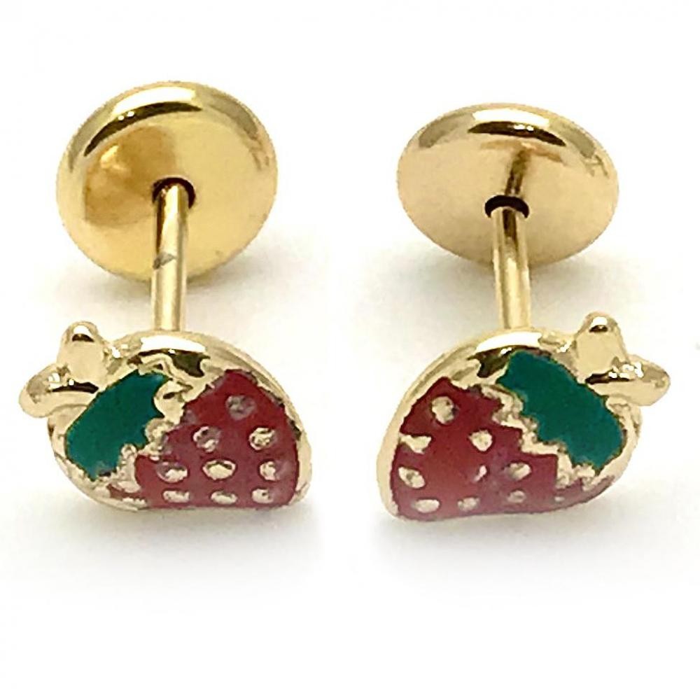 Gold Filled Stud Earring Strawberry Design Polished Finish Golden Tone
