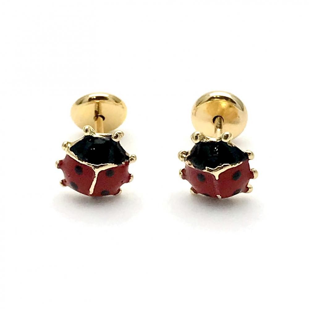 Gold Filled Stud Earring Ladybug Design Polished Finish Golden Tone