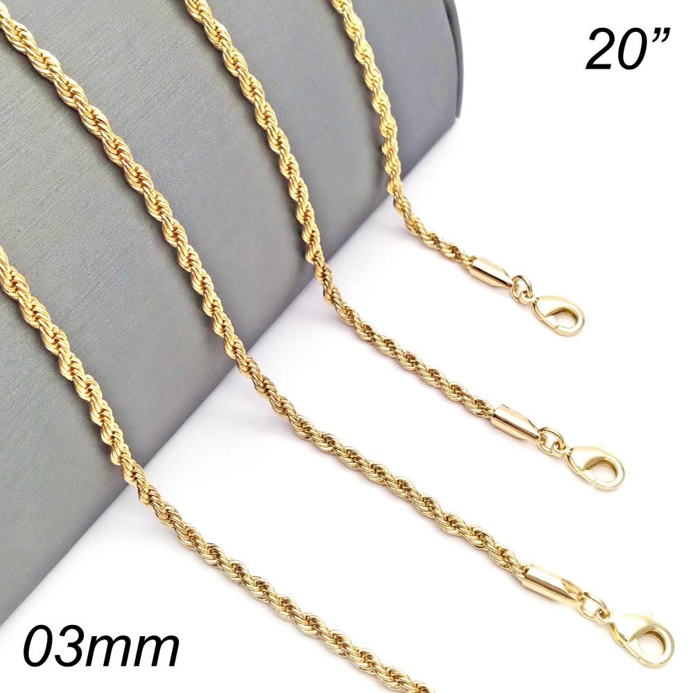 Gold Finish 20" Basic Necklace Rope Design Polished Golden Tone