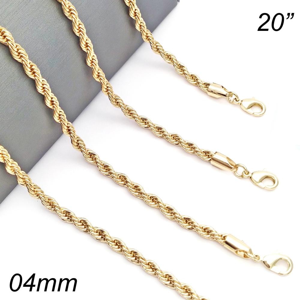 Gold Filled 4mm 20" Basic Necklace Rope Design Polished Golden Tone