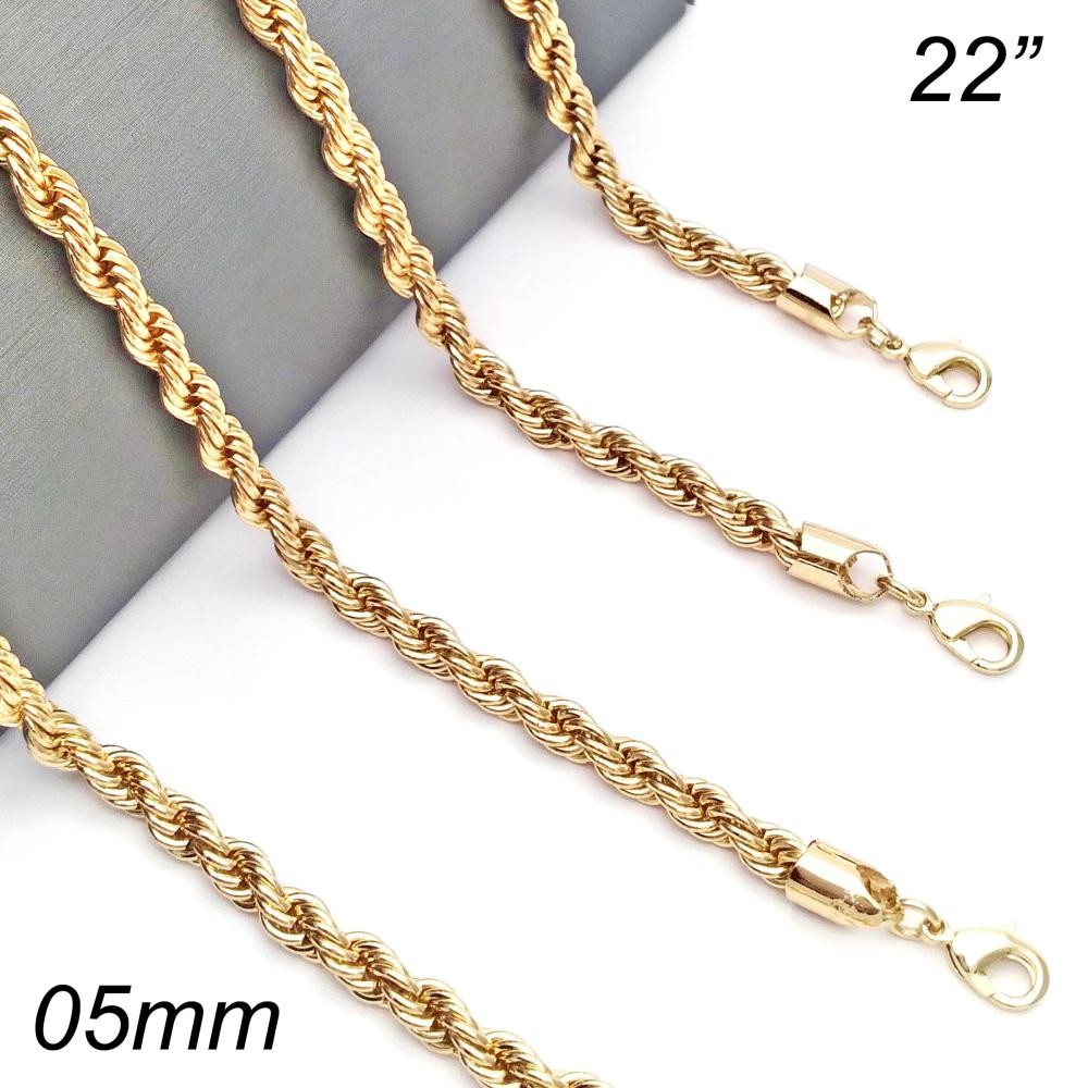 Gold Filled 5mm 22" Basic Necklace Rope Design Polished Golden Tone