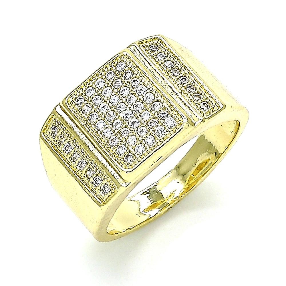 Gold Filled Men's Ring with White Micro Pave Polished Golden Tone