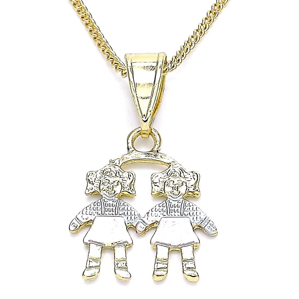 Gold Filled Pendant Necklace Little Girl Design Polished Finish Tri Tone