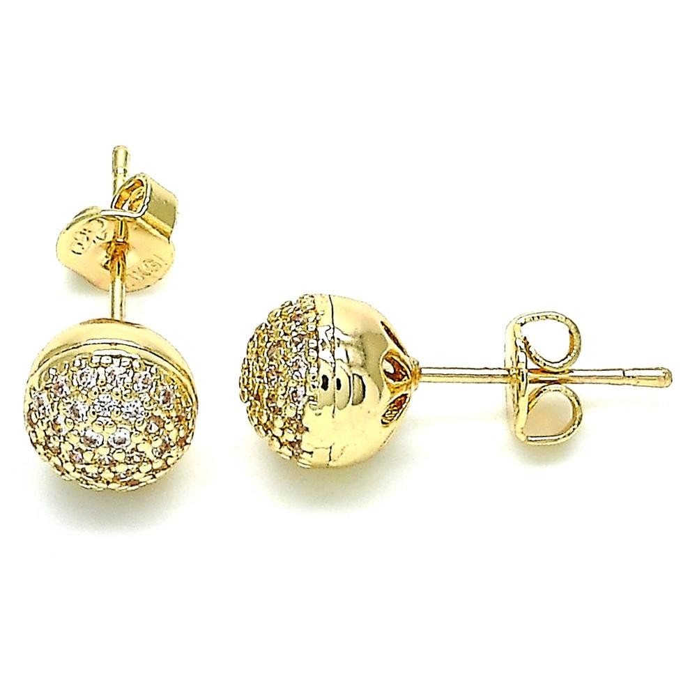 Gold Filled Stud Earrings With White Micro Pave Polished Finish Golden Tone