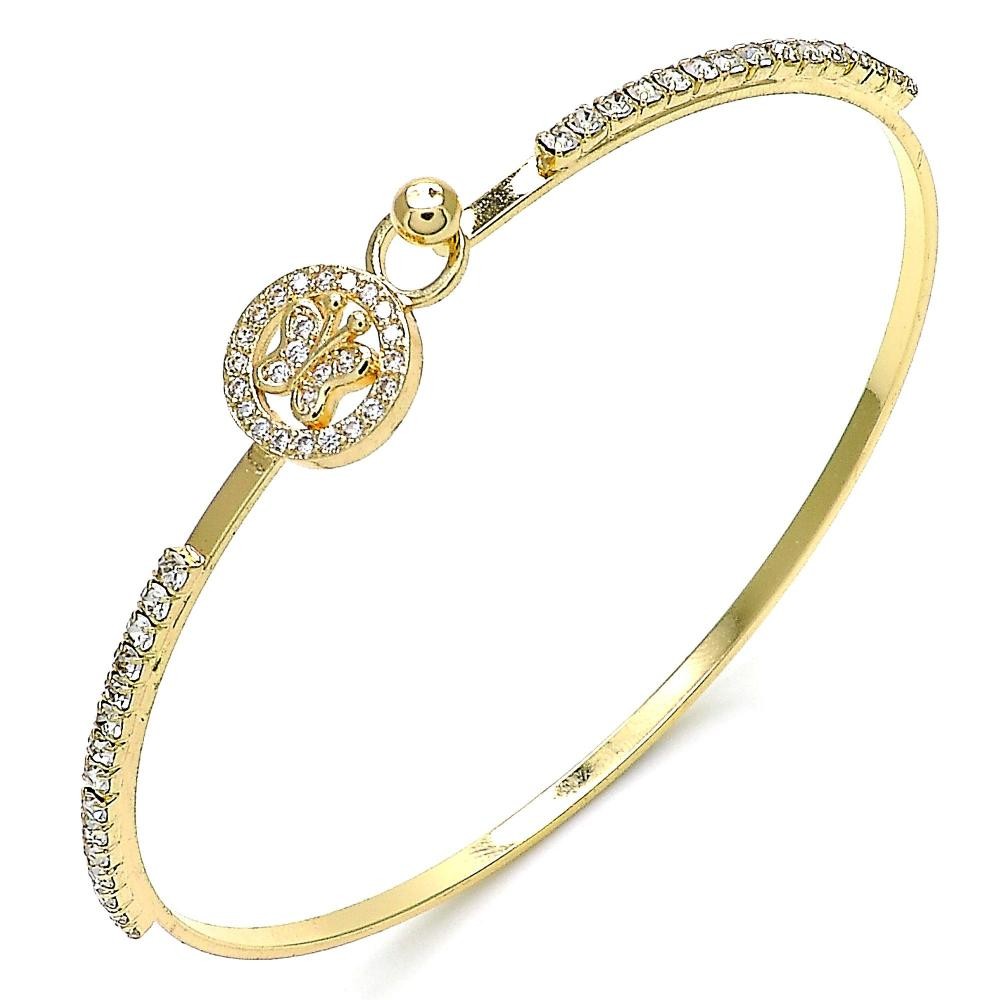 Gold Filled Individual Bangle Butterfly Design With White Micro Pave and White Crystal Polished Finish Golden Tone