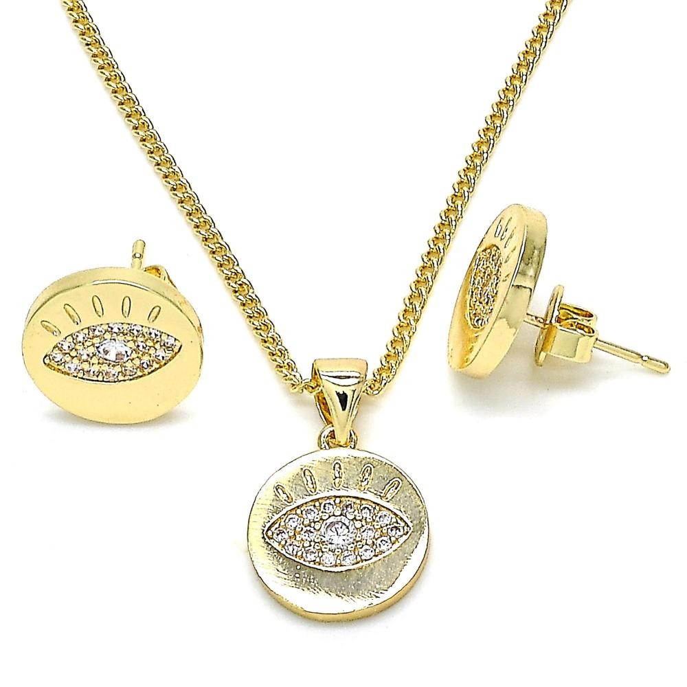 Gold Filled Earring and Pendant Set With White Micro Pave Polished Finish Golden Tone