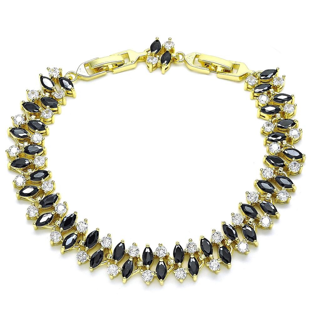 Gold Filled Tennis Bracelet With Black and White Cubic Zirconia Polished Finish Golden Tone