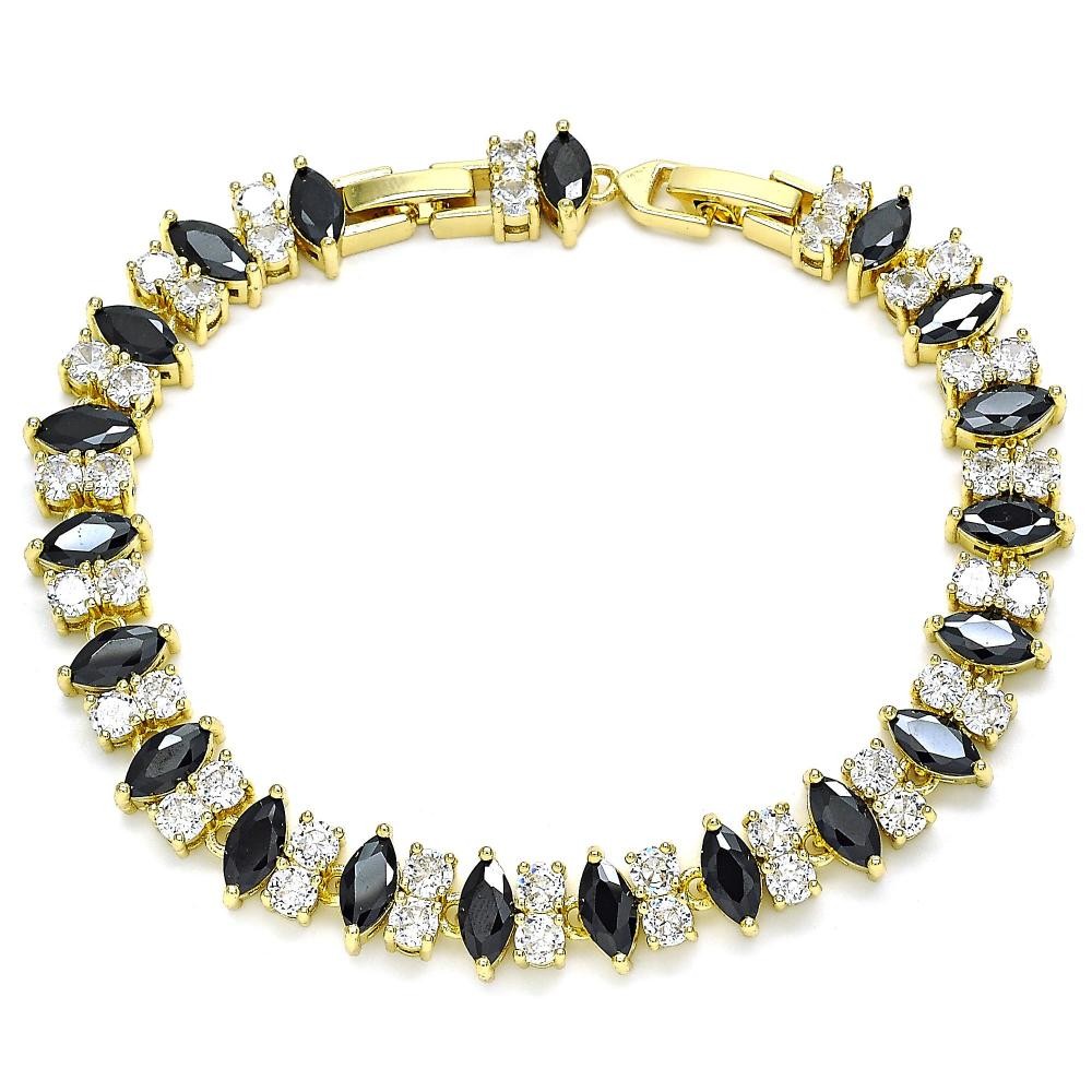 Gold Filled Tennis Bracelet With Black and White Cubic Zirconia Polished Finish Golden Tone
