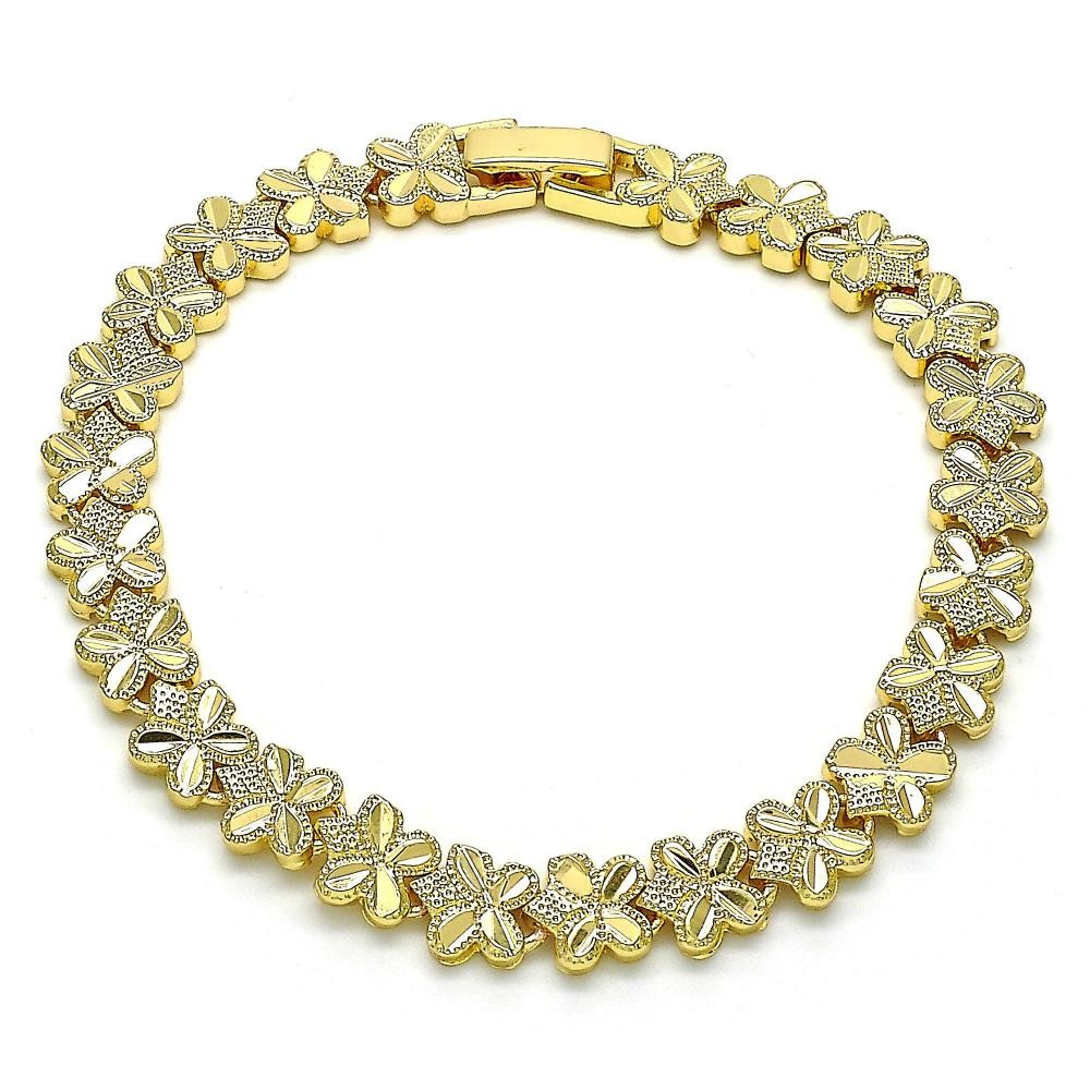 Gold Filled Fancy Bracelet Flower Design Diamond Cutting Finish Golden Tone