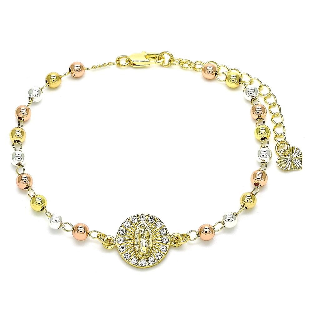 Gold Filled Fancy Bracelet Guadalupe Design With White Crystal Polished Finish Tri Tone