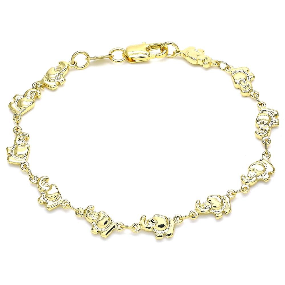 Gold Filled Fancy Bracelet Elephant Design Polished Finish Golden Tone