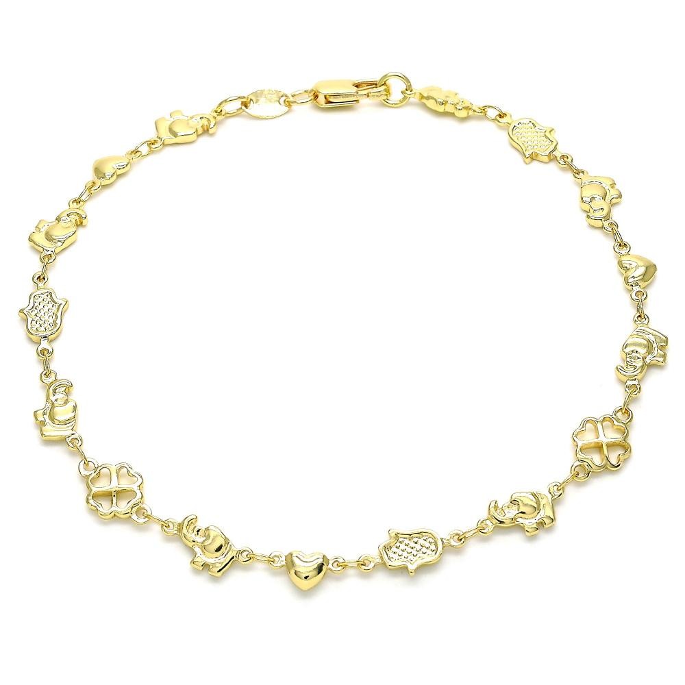 Gold Filled Fancy Bracelet Elephant and Heart Design Polished Finish Golden Tone