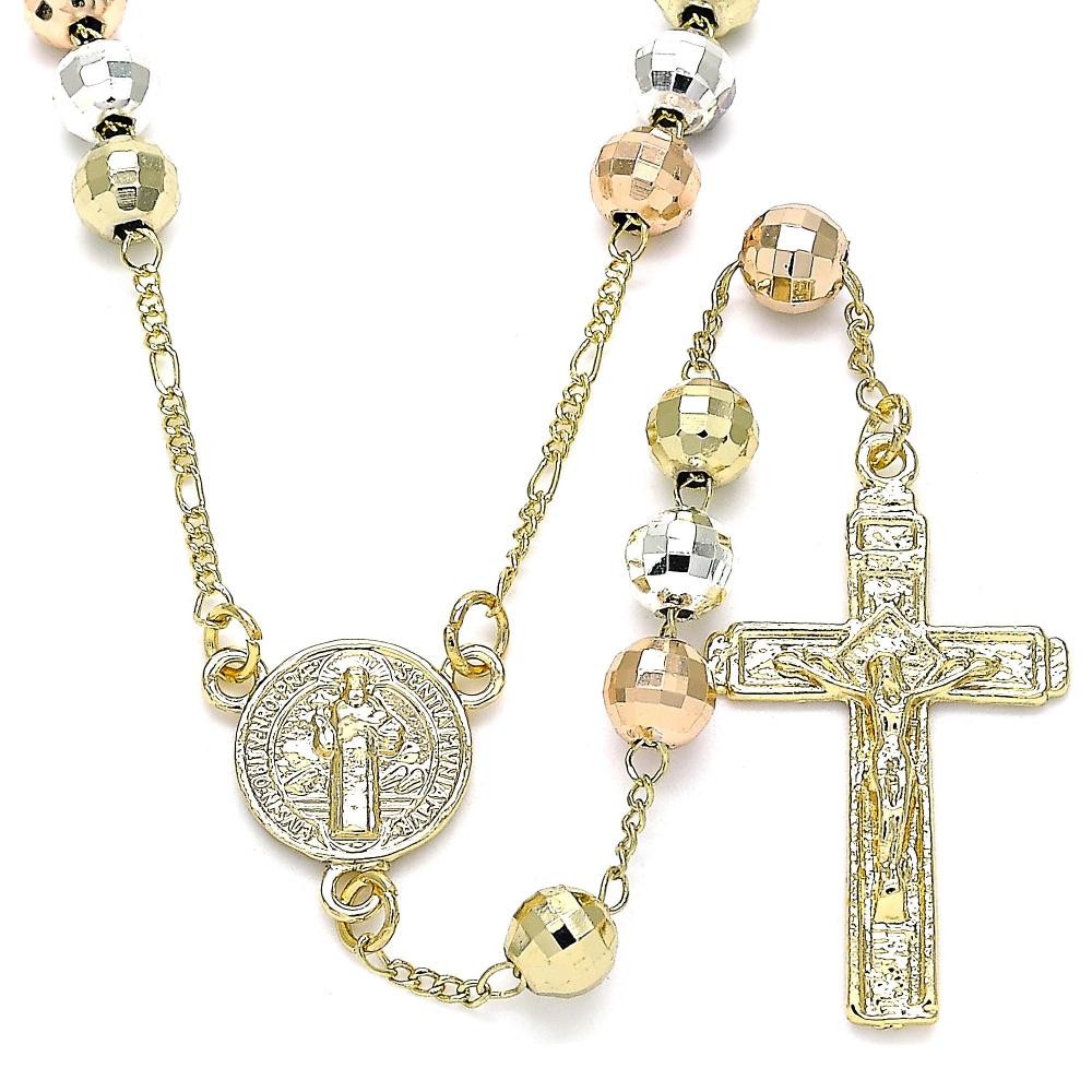Gold Filled Medium Rosary San Benito and Crucifix Design Polished Finish Tri Tone