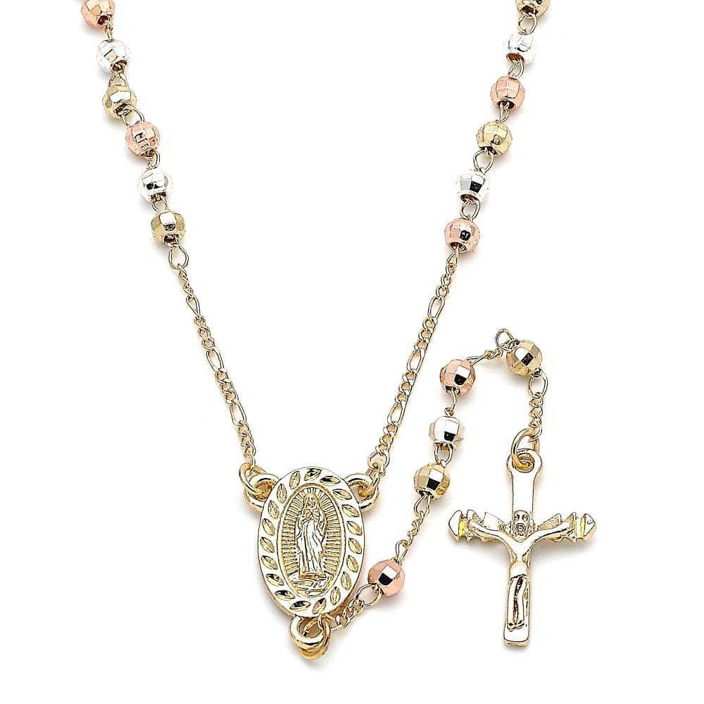 Gold Filled Thin Rosary Guadalupe and Crucifix Design Polished Finish Tri Tone