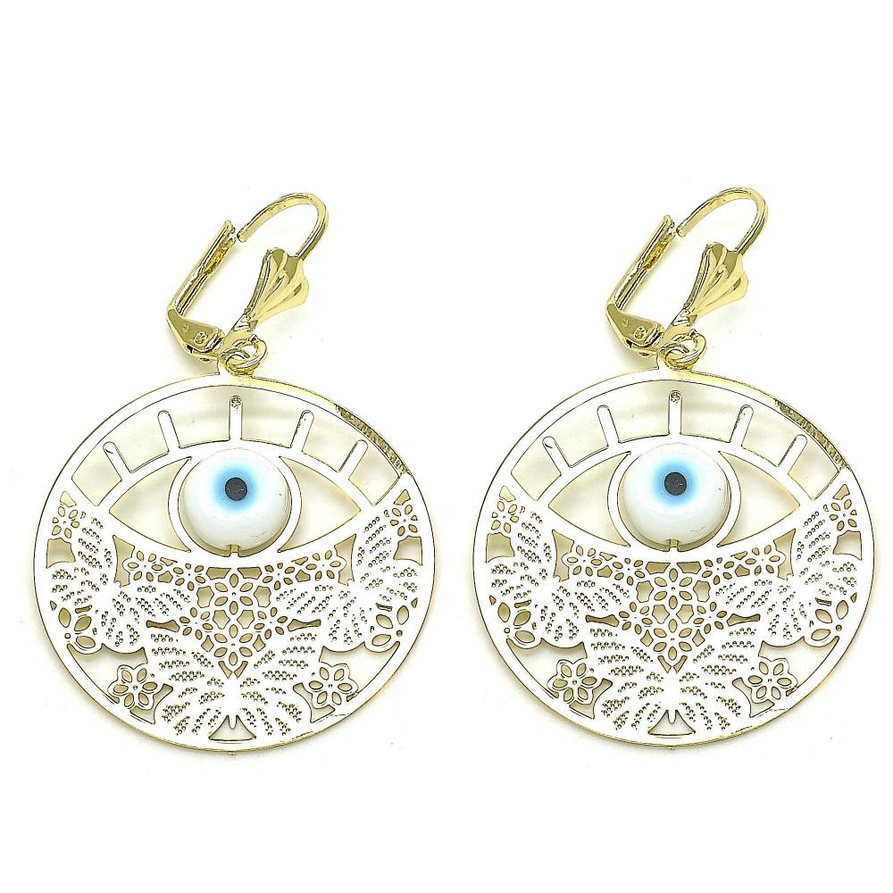 Gold Filled Dangle Earring Butterfly and Greek Eye Design Polished Finish Golden Tone
